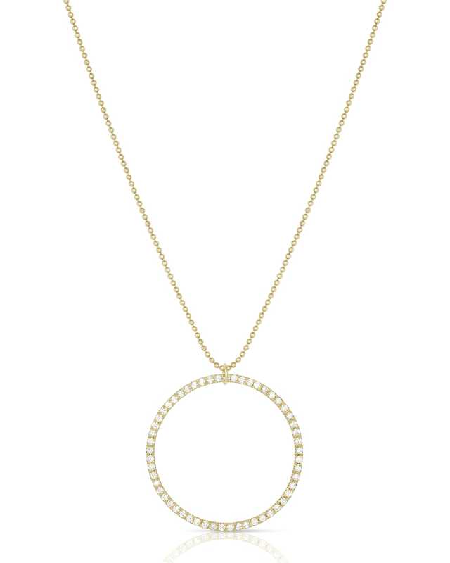 18k Gold Medium White Diamond Halo Necklace, 22"L
